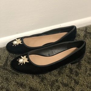 Zara black velvet flat shoes